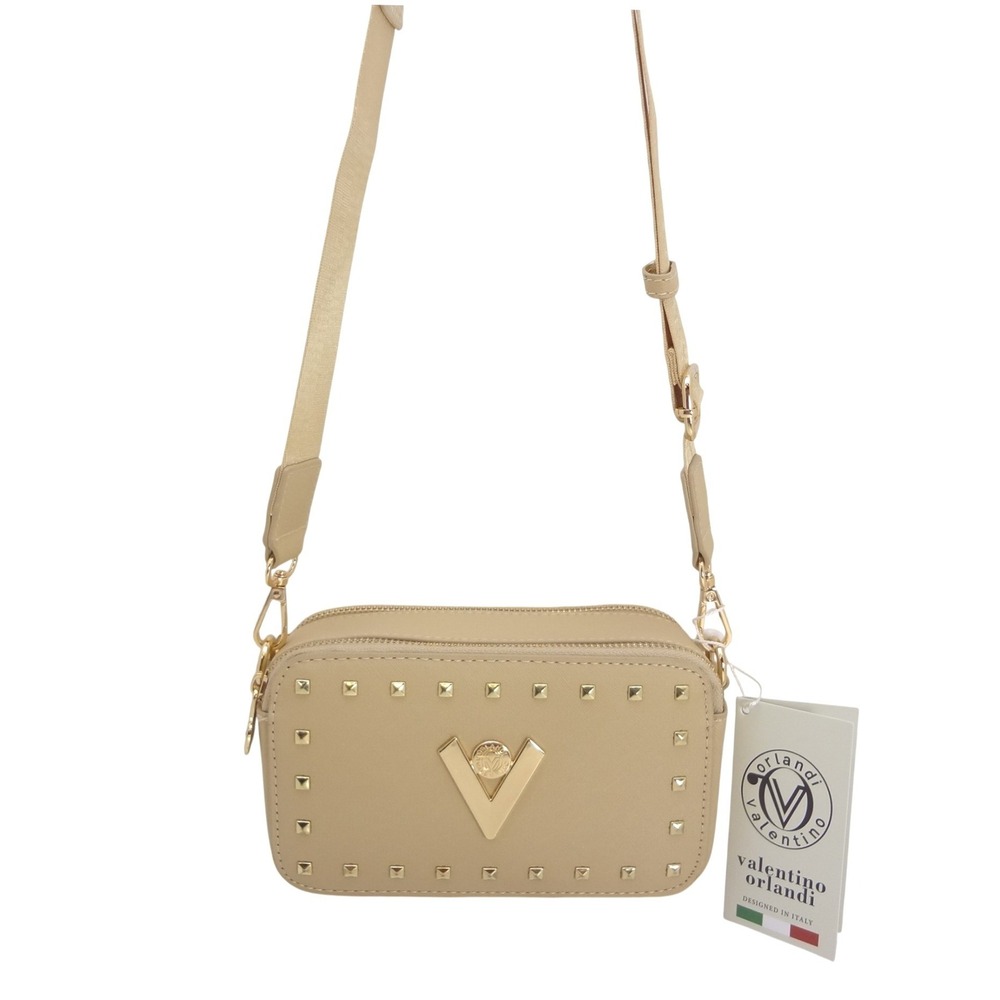 Valentino Orlandi Crossbody Bag Small Beige New Studded Saffiano Leather